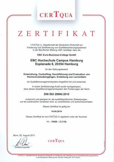 EBC Hochschule nach DIN ISO 29990 und DIN EN ISO 9001 zertifiziert-1